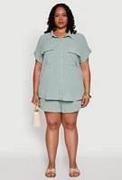 Womens Plus Airy Cargo Pocket Shirt,