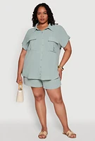 Womens Plus Airy Cargo Pocket Shirt,