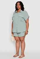 Womens Plus Airy Cargo Pocket Shirt,