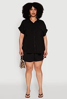 Womens Plus Size Airy Elastic Waist Shorts, Black, Size 2X