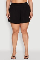 Womens Plus Size Airy Elastic Waist Shorts, Black, Size 2X