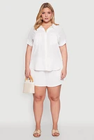 Womens Plus Size Airy Elastic Waist Shorts, White, Size 1X