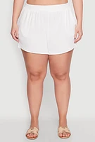 Womens Plus Size Airy Elastic Waist Shorts, White, Size 1X