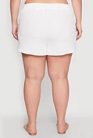 Womens Plus Size Airy Elastic Waist Shorts, White, Size 1X