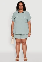 Womens Plus Size Airy Elastic Waist Shorts, Green, Size 2X