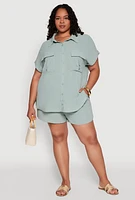 Womens Plus Size Airy Elastic Waist Shorts, Green, Size 2X