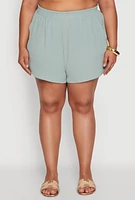 Womens Plus Size Airy Elastic Waist Shorts, Green, Size 2X