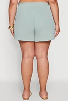 Womens Plus Size Airy Elastic Waist Shorts, Green, Size 2X
