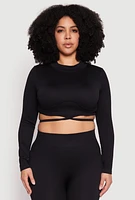 Womens Plus Seamless Rib Knit Tie Back Top, Black,