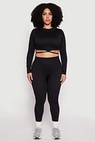 Womens Plus Seamless Rib Knit Tie Back Top, Black,