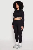 Womens Plus Seamless Rib Knit Tie Back Top, Black,