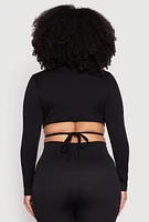 Womens Plus Seamless Rib Knit Tie Back Top, Black,