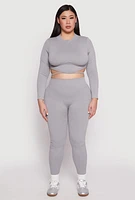 Womens Plus Size Seamless Rib Knit Tie Back Top, Grey, Size 2X-3X