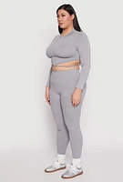 Womens Plus Size Seamless Rib Knit Tie Back Top, Grey, Size 2X-3X