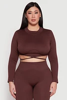 Womens Plus Size Seamless Rib Knit Tie Back Top, Brown, Size 2X-3X