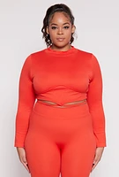 Womens Plus Seamless Rib Knit Tie Back Top, Orange,