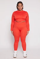 Womens Plus Seamless Rib Knit Tie Back Top, Orange,