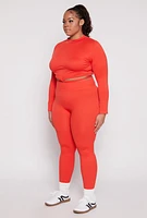 Womens Plus Seamless Rib Knit Tie Back Top, Orange,