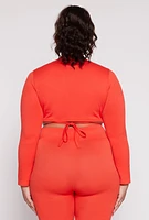 Womens Plus Seamless Rib Knit Tie Back Top, Orange,