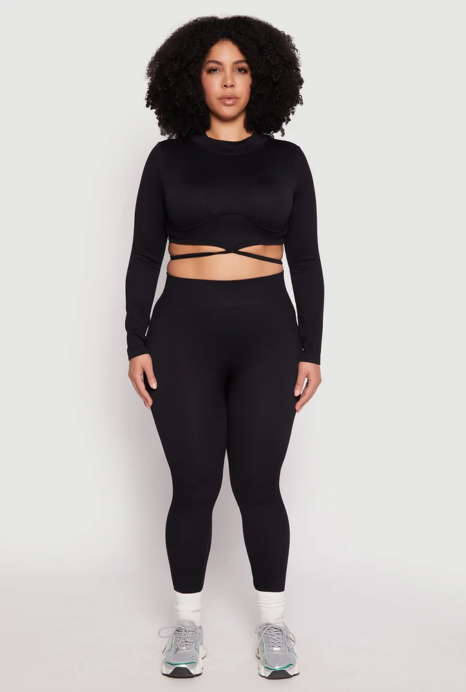 Womens Plus Seamless Rib Knit High Waist Leggings,