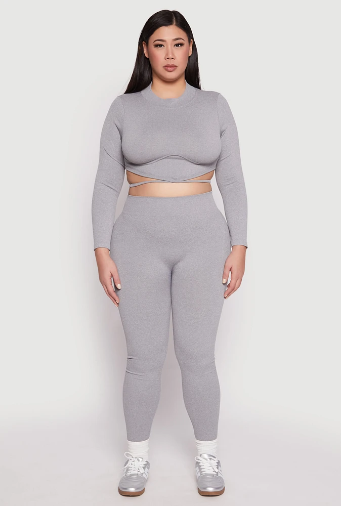 Womens Plus Seamless Rib Knit High Waist Leggings, 2X-3X