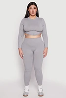 Womens Plus Seamless Rib Knit High Waist Leggings, 2X-3X