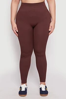 Womens Plus Size Seamless Rib Knit High Waist Leggings, Brown, Size 2X-3X