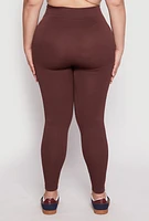 Womens Plus Size Seamless Rib Knit High Waist Leggings, Brown, Size 2X-3X