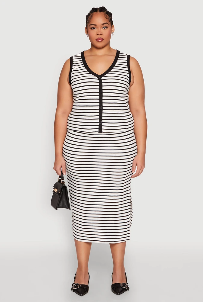 Womens Plus Size Textured Knit Striped Midi Skirt, Multi, Size 2X
