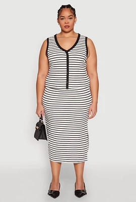 Womens Plus Size Textured Knit Striped Midi Skirt, Multi, Size 2X