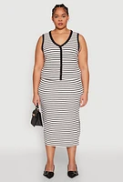 Womens Plus Size Textured Knit Striped Midi Skirt, Multi, Size 2X