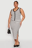 Womens Plus Size Textured Knit Striped Midi Skirt, Multi, Size 2X