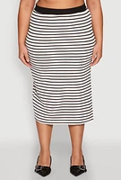 Womens Plus Size Textured Knit Striped Midi Skirt, Multi, Size 2X