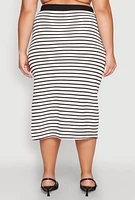 Womens Plus Size Textured Knit Striped Midi Skirt, Multi, Size 3X