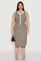 Womens Plus Size Textured Knit Striped Midi Skirt, Green, Size 3X