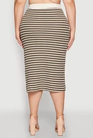 Womens Plus Size Textured Knit Striped Midi Skirt, Green, Size 3X
