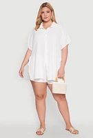 Womens Plus Airy Oversized Slit Hem Shirt, White,