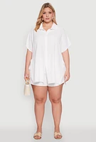 Womens Plus Airy Oversized Slit Hem Shirt, White,
