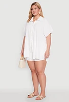Womens Plus Airy Oversized Slit Hem Shirt, White,