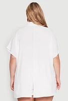 Womens Plus Airy Oversized Slit Hem Shirt, White,