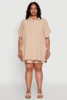Womens Plus Size Airy Oversized Slit Hem Shirt, Beige, Size 1X