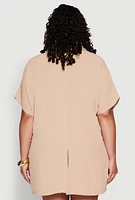 Womens Plus Size Airy Oversized Slit Hem Shirt, Beige, Size 1X