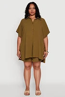 Womens Plus Size Airy Oversized Slit Hem Shirt, Green, Size 3X