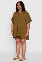 Womens Plus Size Airy Oversized Slit Hem Shirt, Green, Size 3X