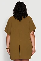 Womens Plus Size Airy Oversized Slit Hem Shirt, Green, Size 3X