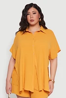 Womens Plus Size Airy Oversized Slit Hem Shirt, Yellow, Size 2X