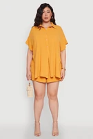 Womens Plus Size Airy Oversized Slit Hem Shirt, Yellow, Size 2X