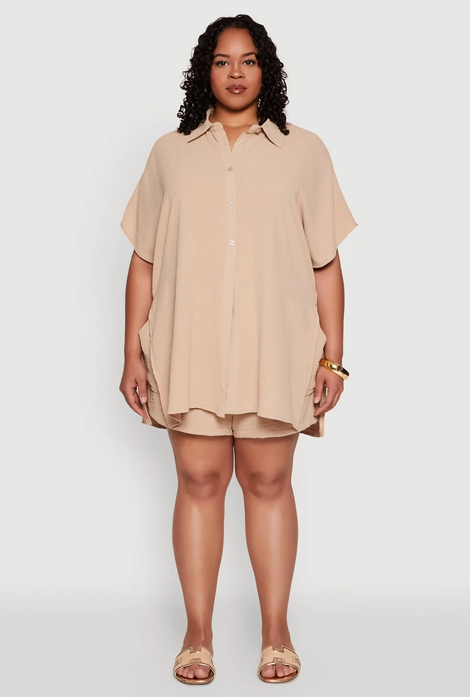 Womens Plus Airy Drawstring Detail Shorts,