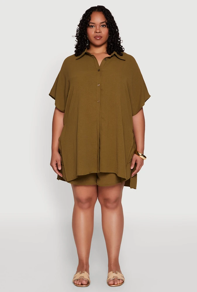 Womens Plus Airy Drawstring Detail Shorts, 2X