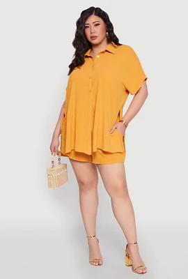 Womens Plus Airy Drawstring Detail Shorts, Yellow,